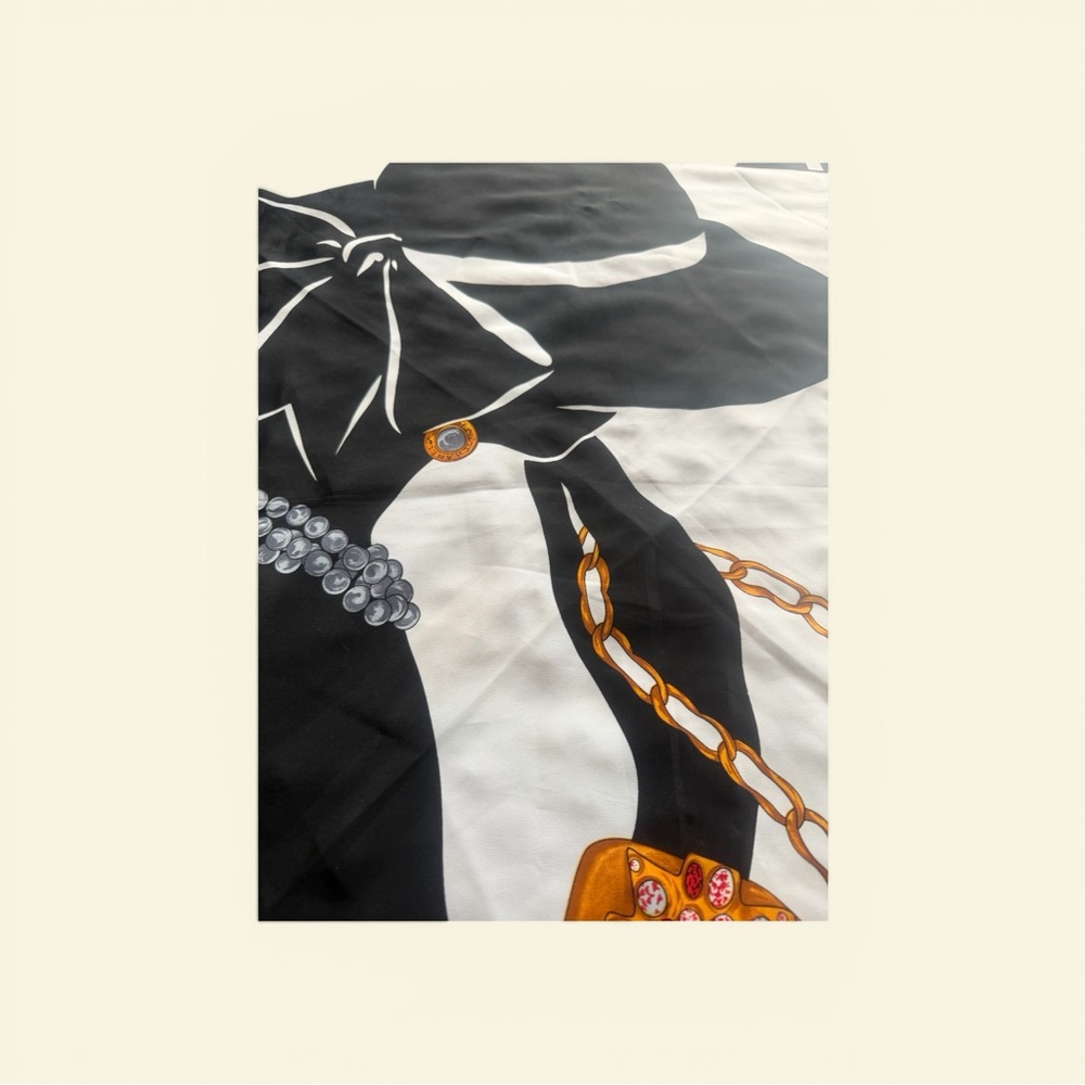 Vintage CHANEL Black, White and Gold Graphic Silk Scarf - Picture 7 of 11